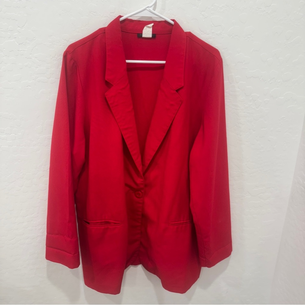 Vintage Courtney Linen Blend Blazer Womens 20W Red Single Button Office Business